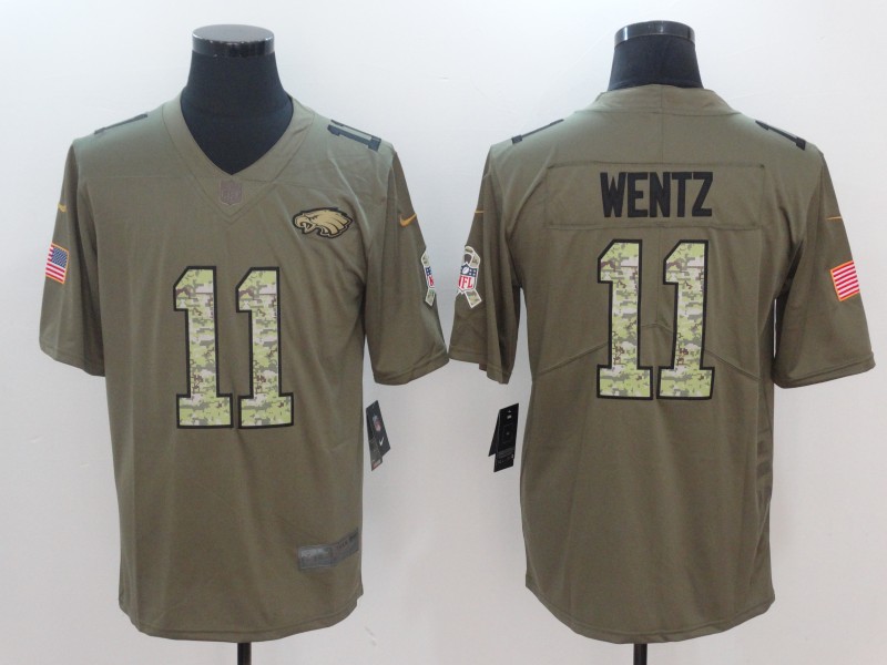 Men Philadelphia Eagles #11 Wentz Camo Nike Olive Salute To Service Limited NFL Jerseys->women nhl jersey->Women Jersey